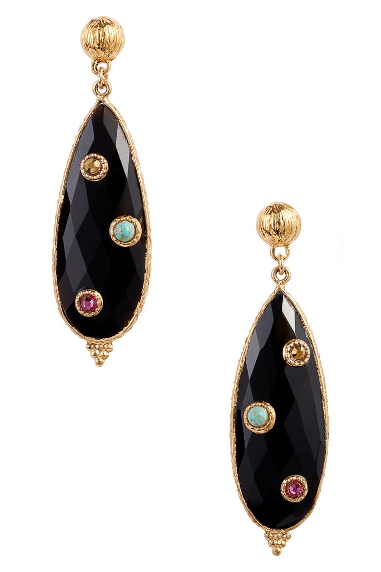 Serti Pierrot Teardrop Earrings, Main, color, BLACK