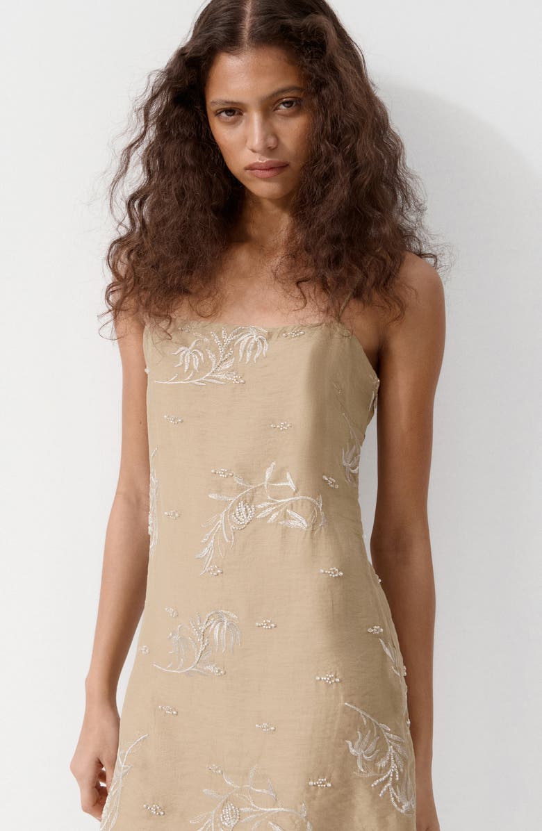 MANGO Embroidered Minidress, Alternate, color, Beige