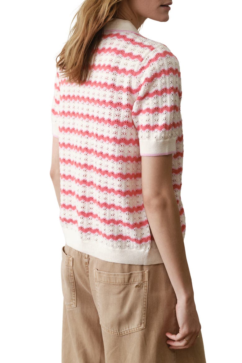 Piper Stripe Pointelle Stitch Cotton Button-Up Shirt, Alternate, color, WARM WAVE