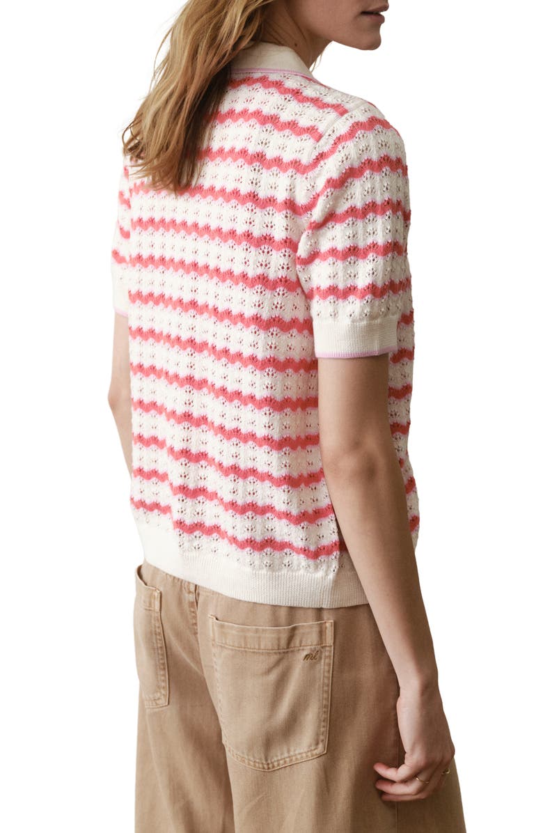 Marine Layer Piper Stripe Pointelle Stitch Cotton Button-Up Shirt, Alternate, color, Warm Wave