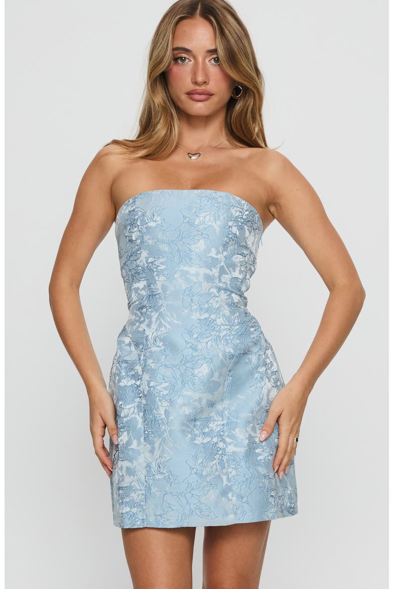 Heaven Sent Floral Embroidery & Jacquard Strapless Cocktail Minidress, Alternate, color, BLUE