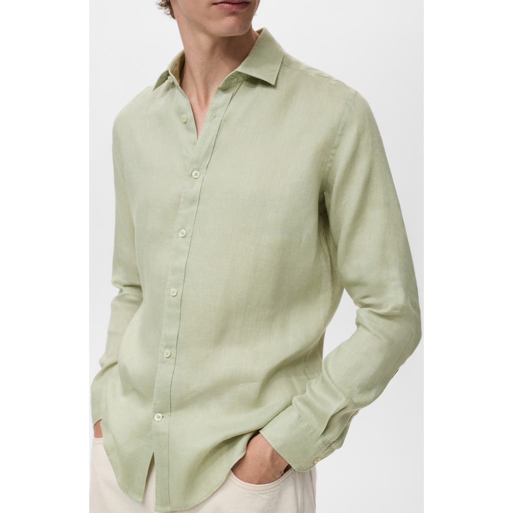 Mango Classic Fit Linen Button-up Shirt In Green