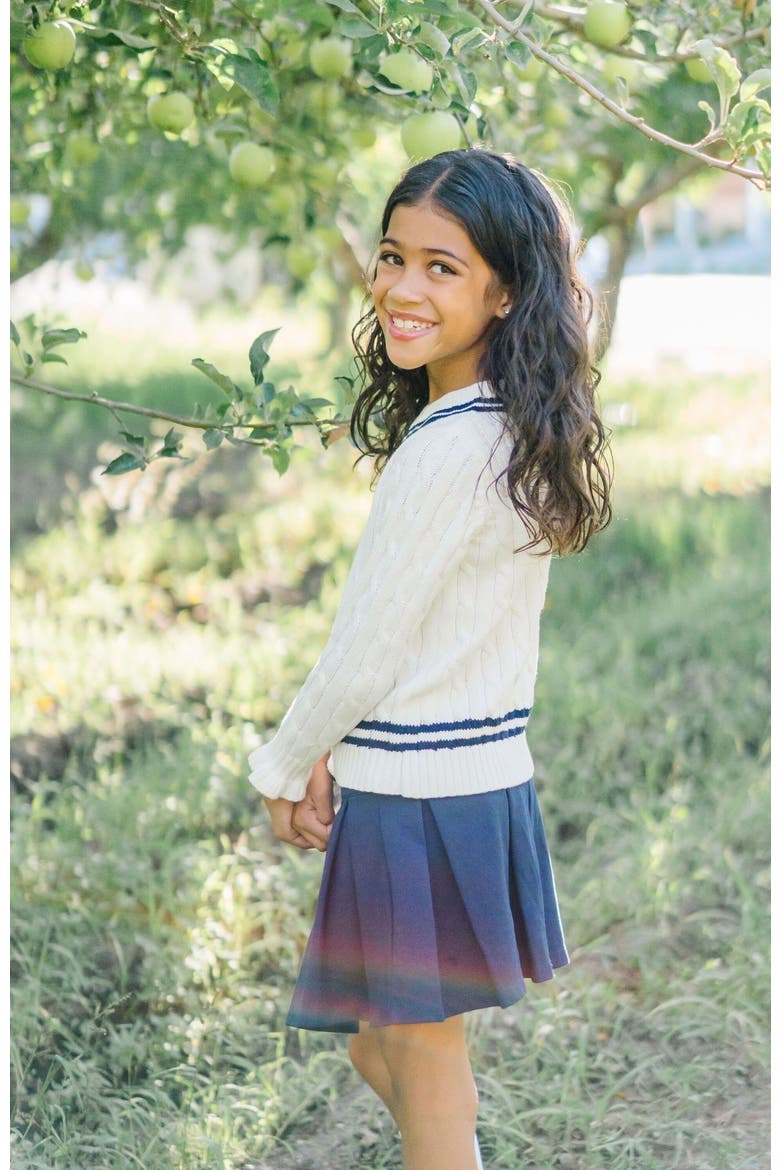 Baby Girls' Ruffle Cuff Cricket Sweater, Infant, Alternate, color, Soft White Cable with Navy