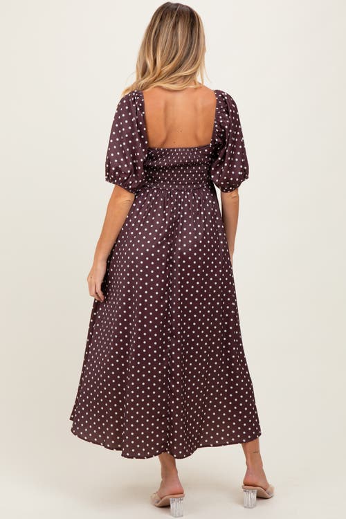 Pinkblush Polka Dot Square Neck Midi Dress In Brown