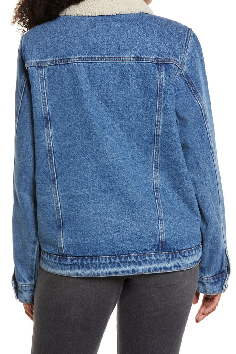 Denim Oversize Trucker Jacket with Faux Shearling Collar, Alternate, color, BLUE MEDIUM VINTAGE WASH