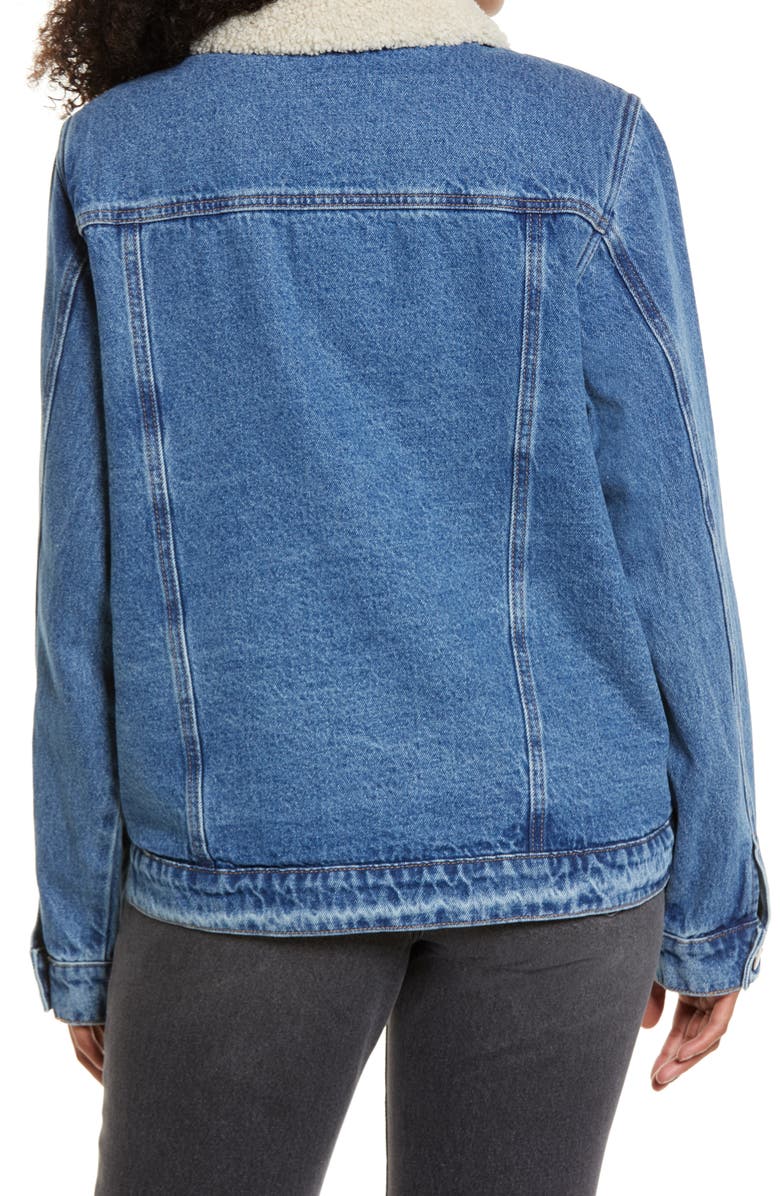 BP. Denim Oversize Trucker Jacket with Faux Shearling Collar, Alternate, color,
