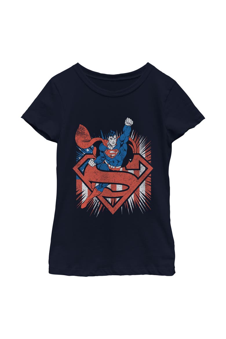 Girl's Superman Festive Pose  Graphic T-Shirt, Main, color, Navy Blue