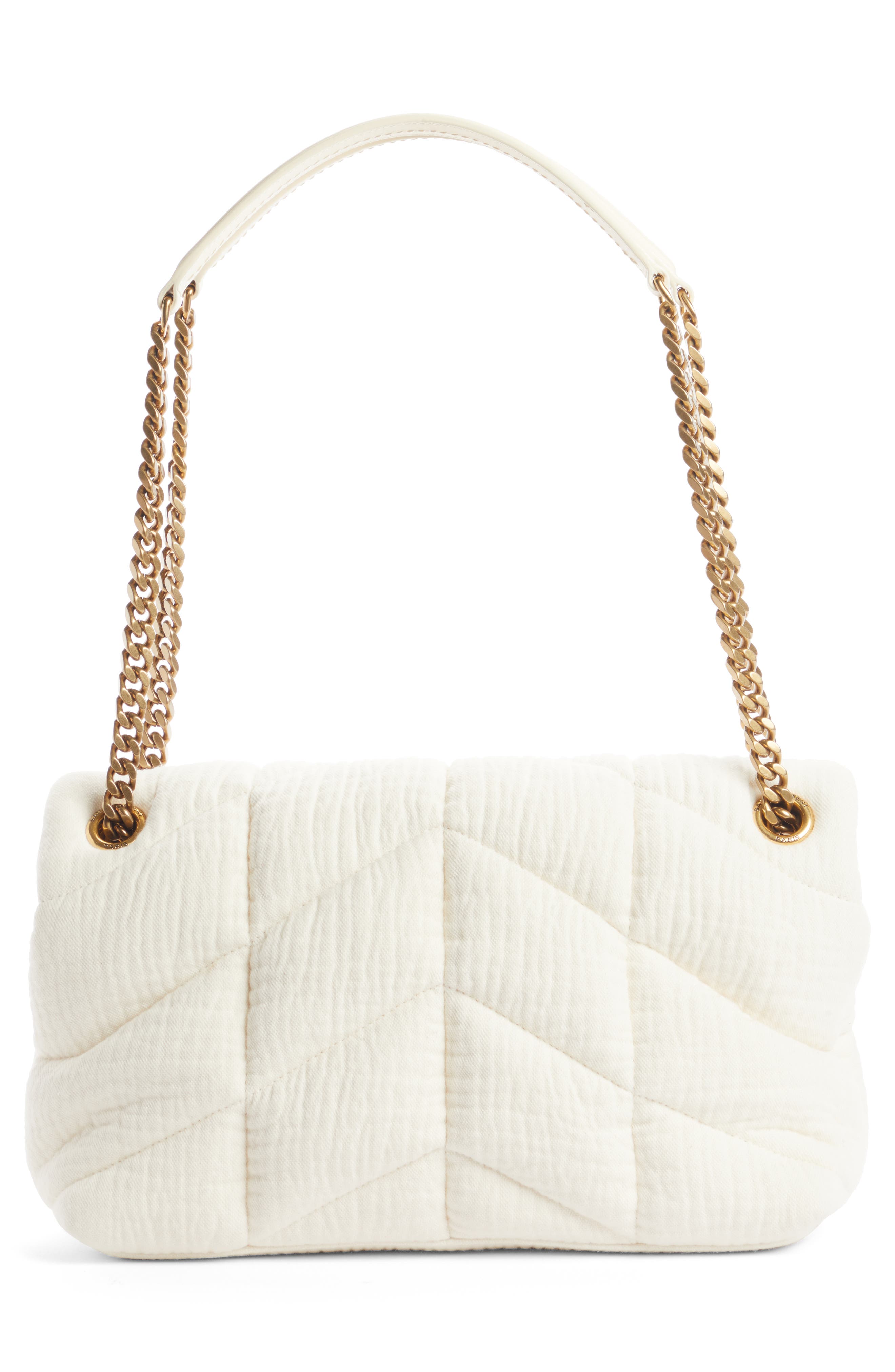Saint Laurent Small Loulou Puffer Cotton Twill Shoulder Bag, Alternate, color, Vanilla Ice