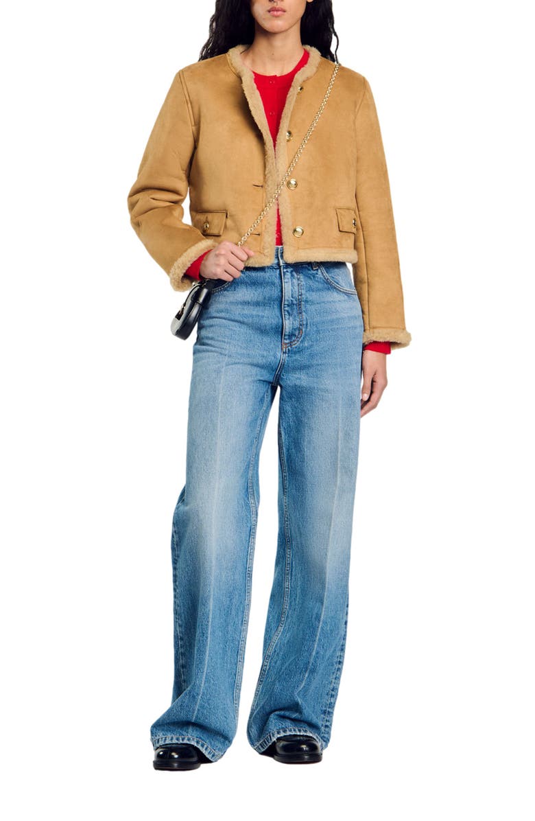 SANDRO Faux fur jacket, Alternate, color, 