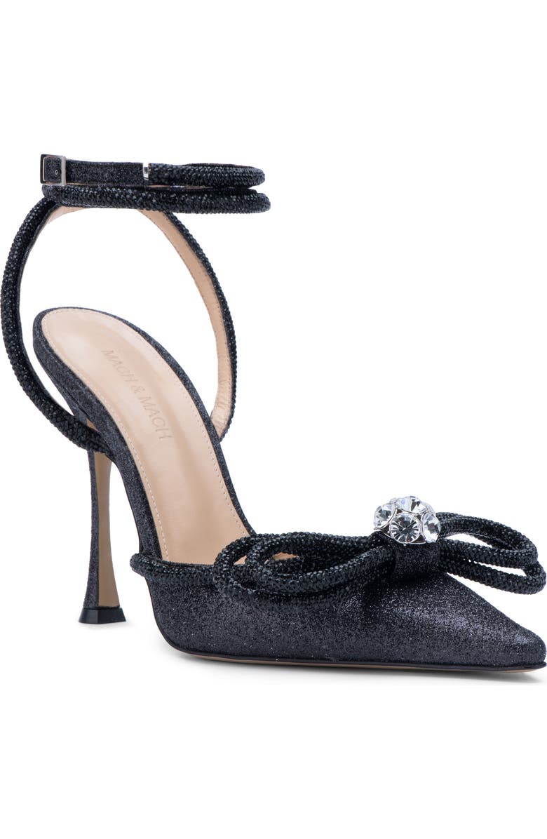 Mach & Mach Glitter Double Crystal Bow Pointed Toe Pump, Main, color,