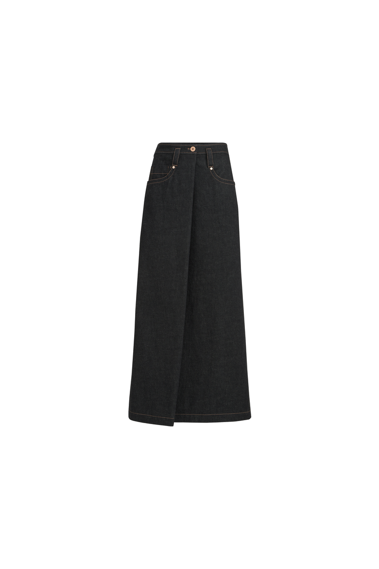 No-fade denim five-pocket skirt with monili, Alternate, color, Black