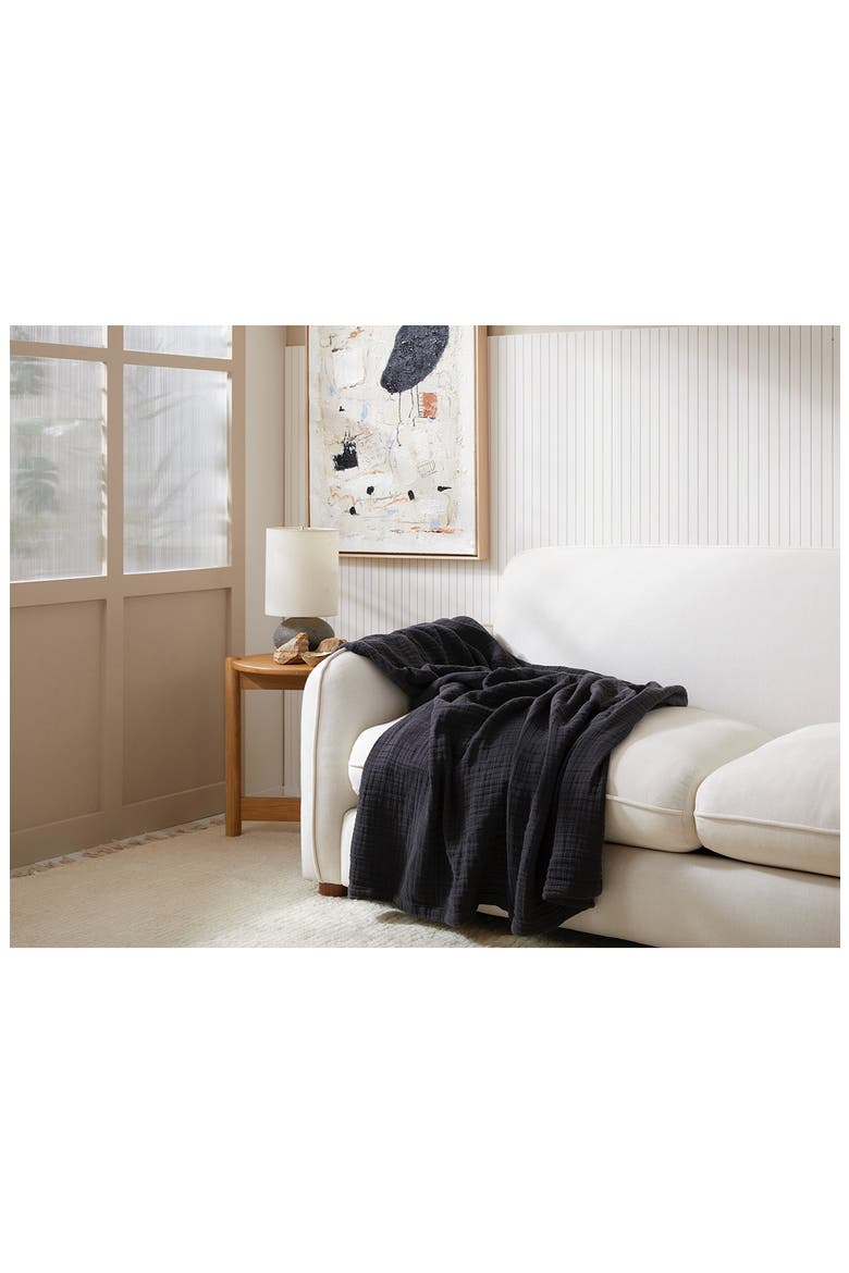 Cloud Organic Cotton & Linen Gauze Throw Blanket, Alternate, color, COAL