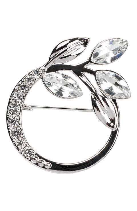 Round Leaf Cubic Zirconia Brooch