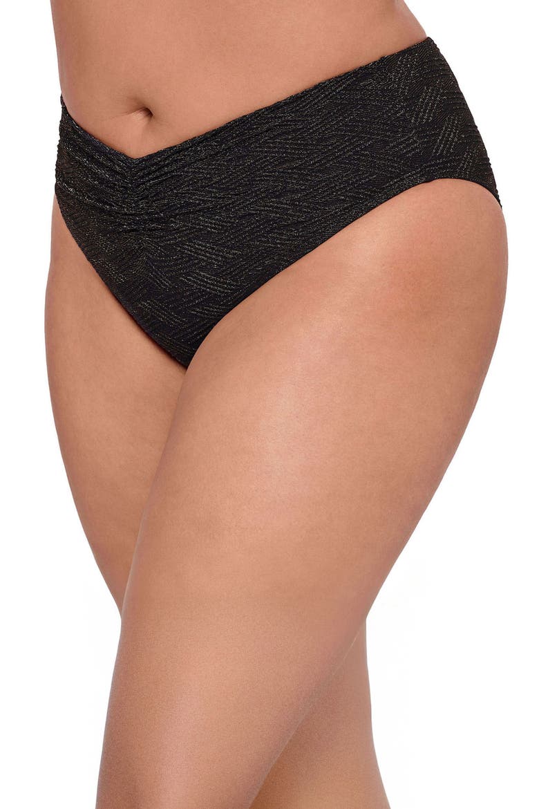 Smoothing and Sculpting Basket Weave Cinch Front High Cut Bikini Swimsuit Bottoms, Alternate, color, Onyx Black Basket Weave