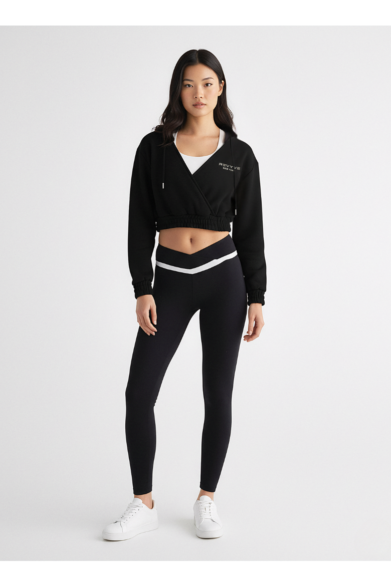 Cropped V-Neck Hoodie, Alternate, color, Black
