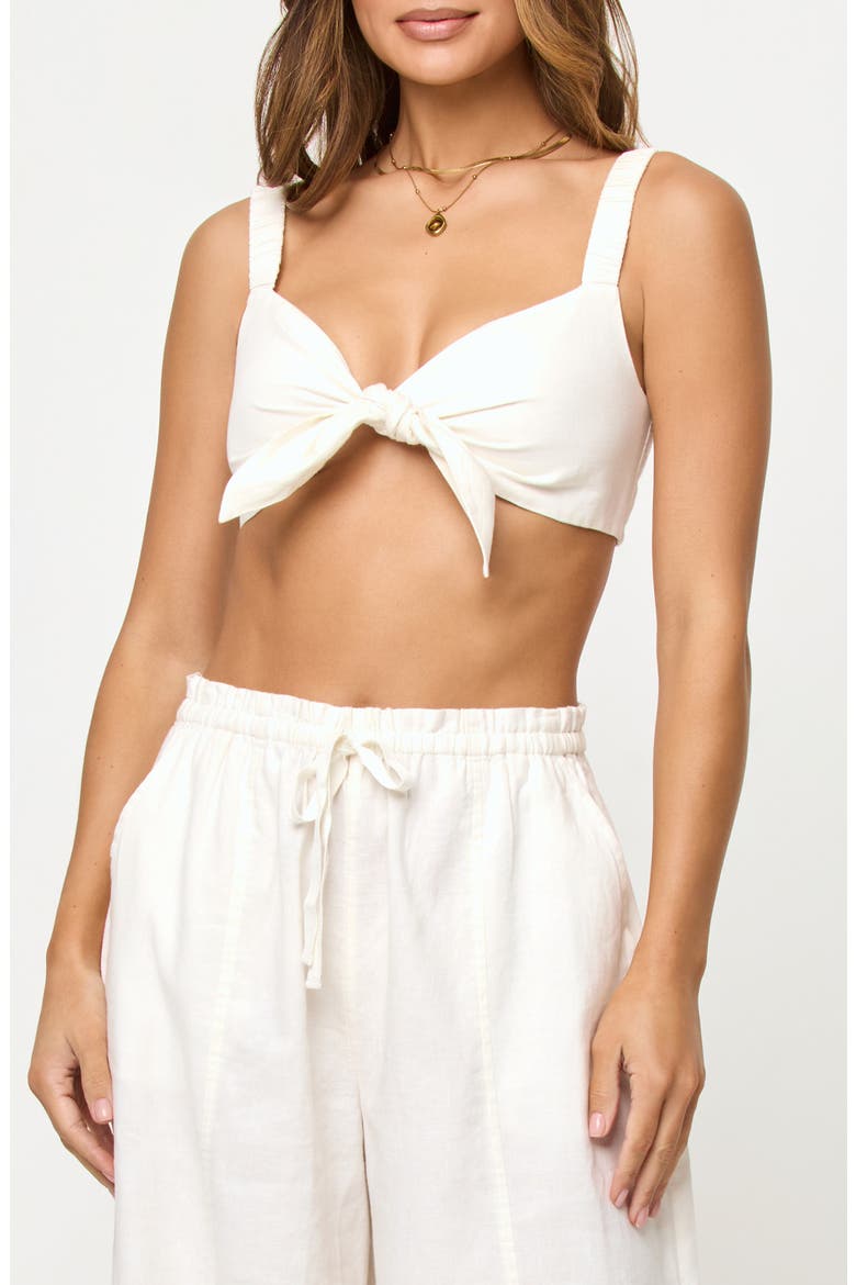 Ellis Front Knot Crop Linen & Cotton Cover-Up Top, Main, color, CREAM