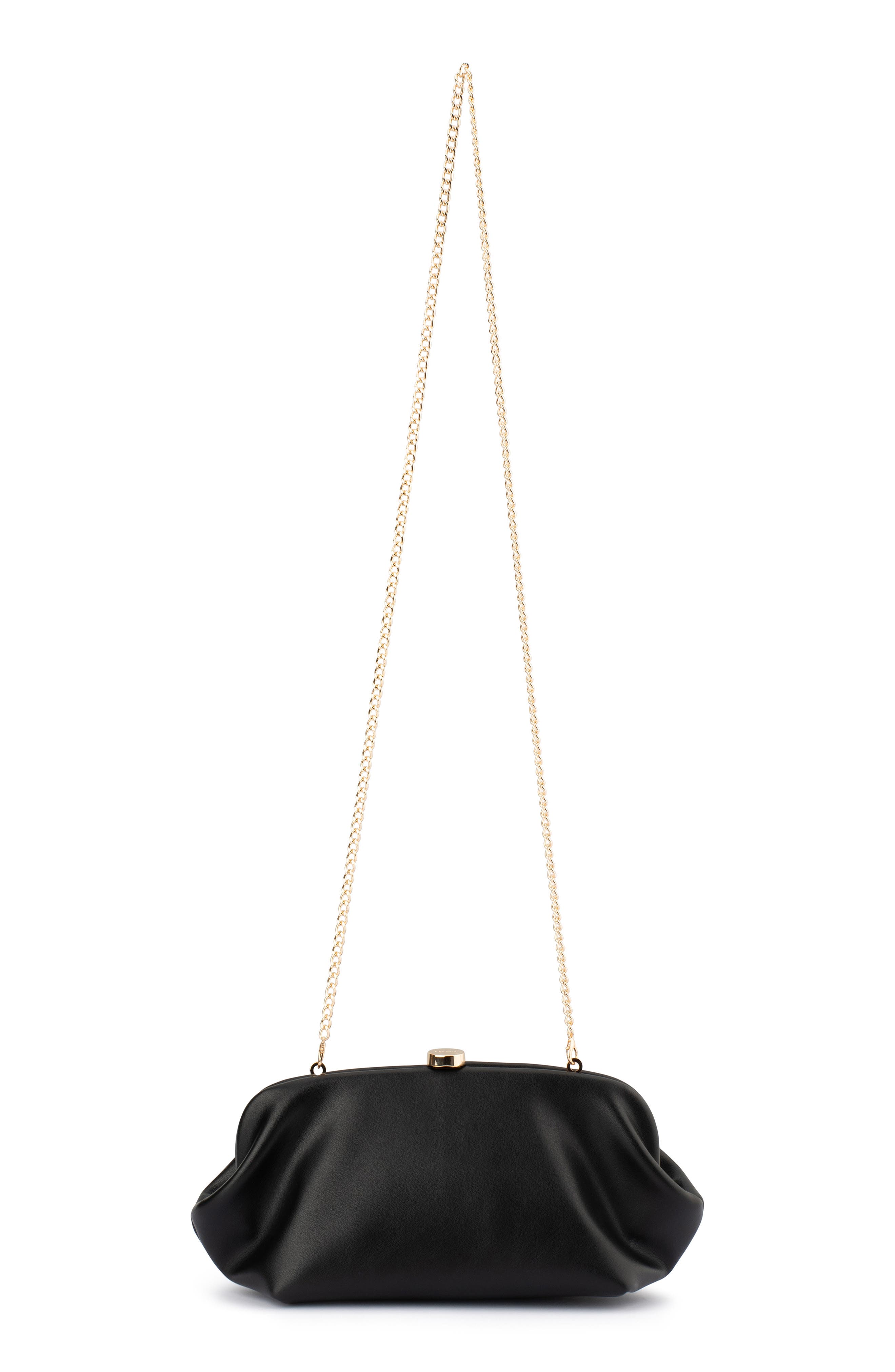Josefina Framed Faux Leather Clutch, Alternate, color, BLACK