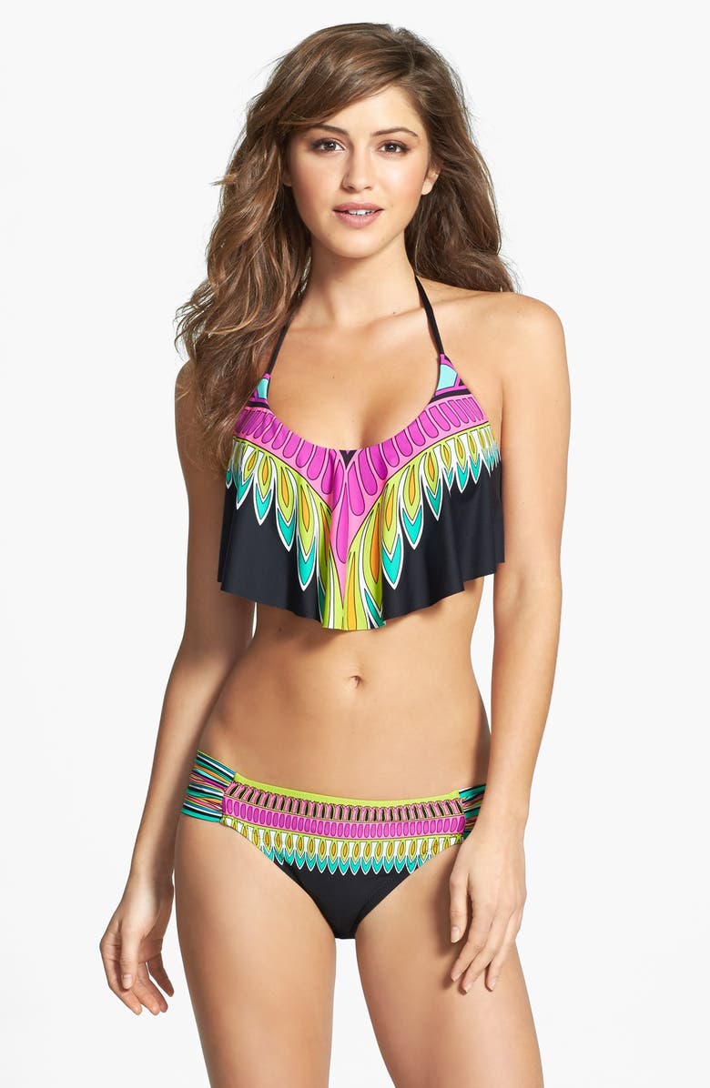 Trina Turk 'Plumas' Shirred Side Hipster Bikini Bottoms, Alternate, color, 