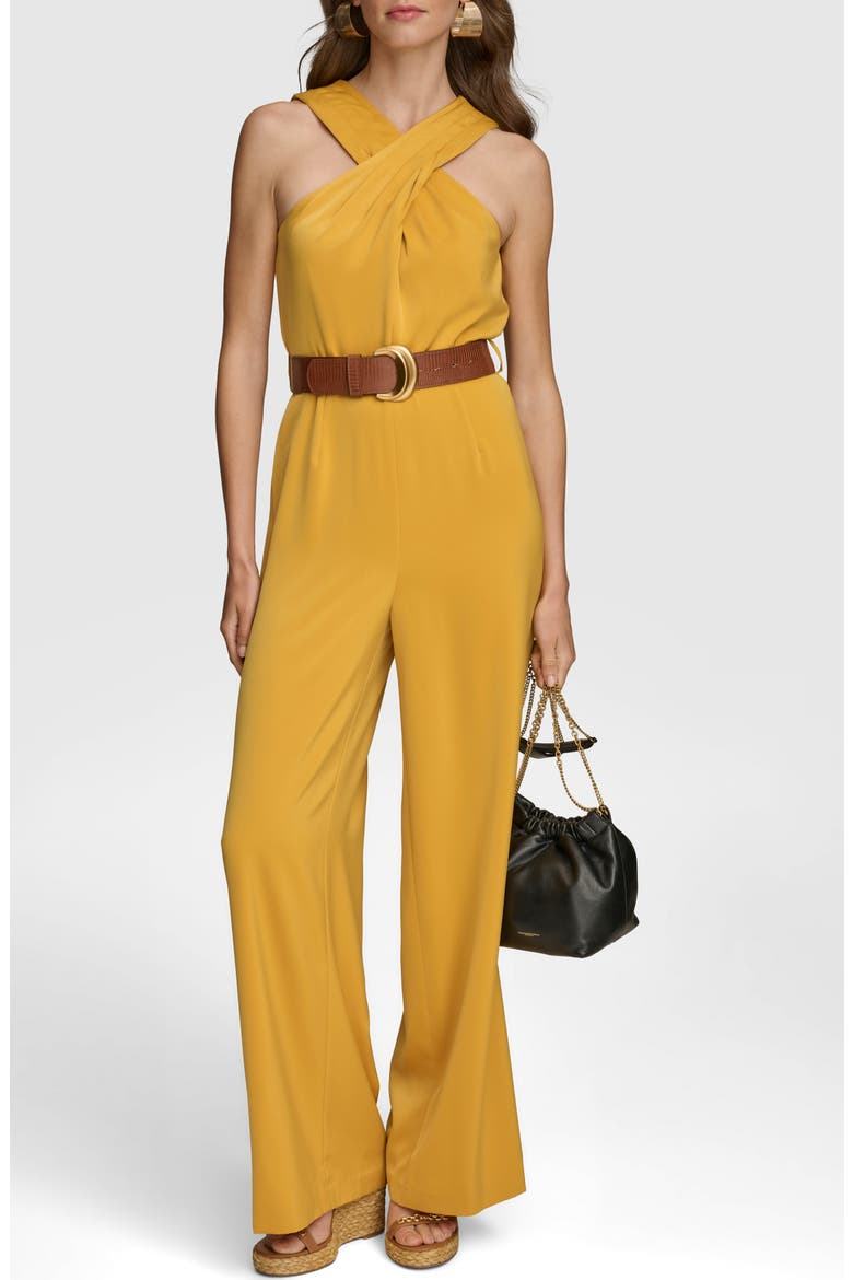Belted Halter Wide Leg Jumpsuit, Alternate, color, GOLDEN YELLOW