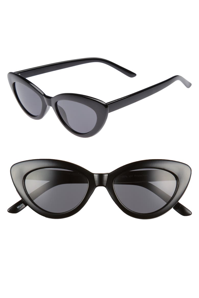 51mm Mini Cat Eye Sunglasses, Main, color, BLACK/ BLACK