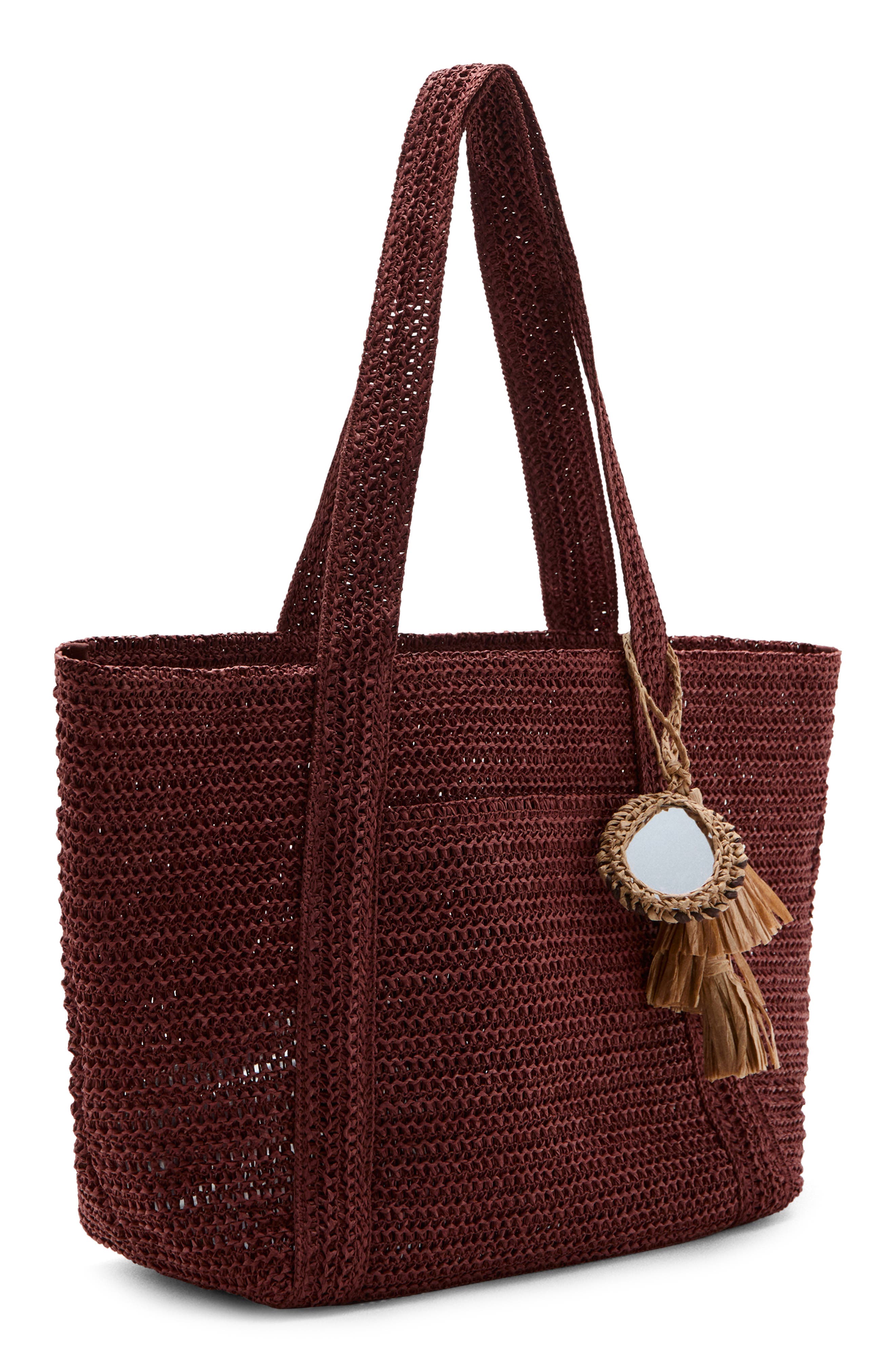 MANGO Natural Fiber Tote, Alternate, color, Burgundy