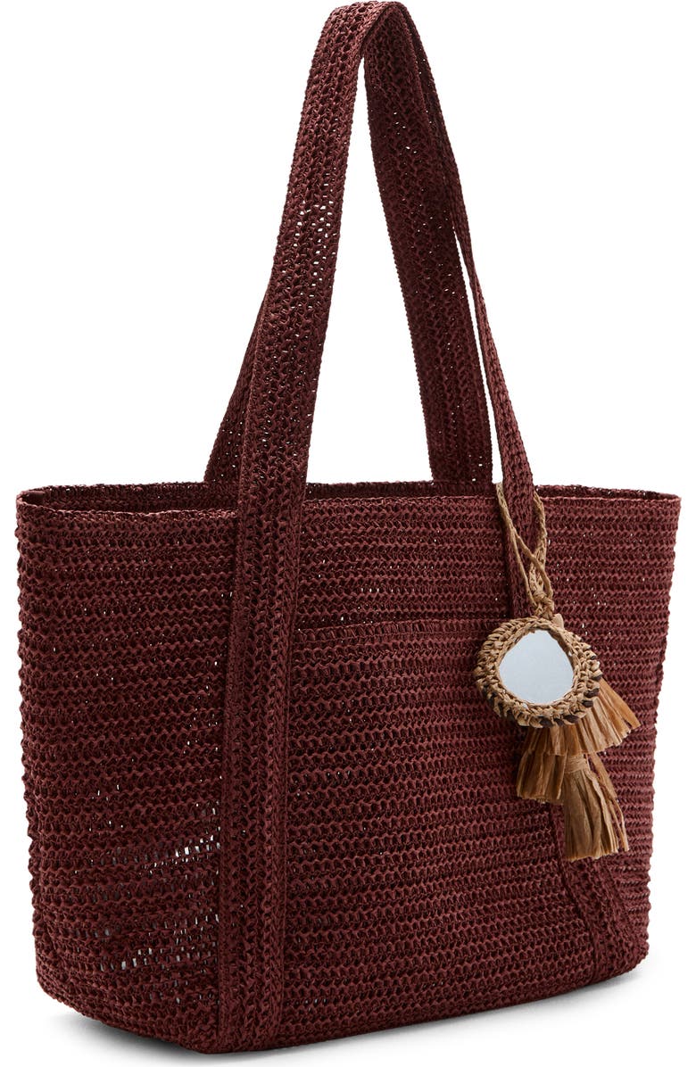 MANGO Natural Fiber Tote, Alternate, color, Burgundy