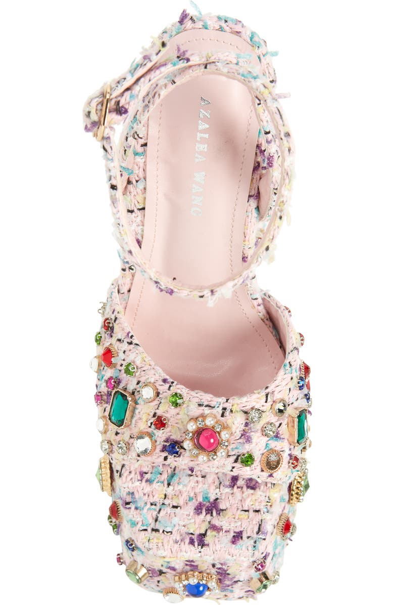 AZALEA WANG Hyacinth Embellished Tweed Sandal, Alternate, color, Pink