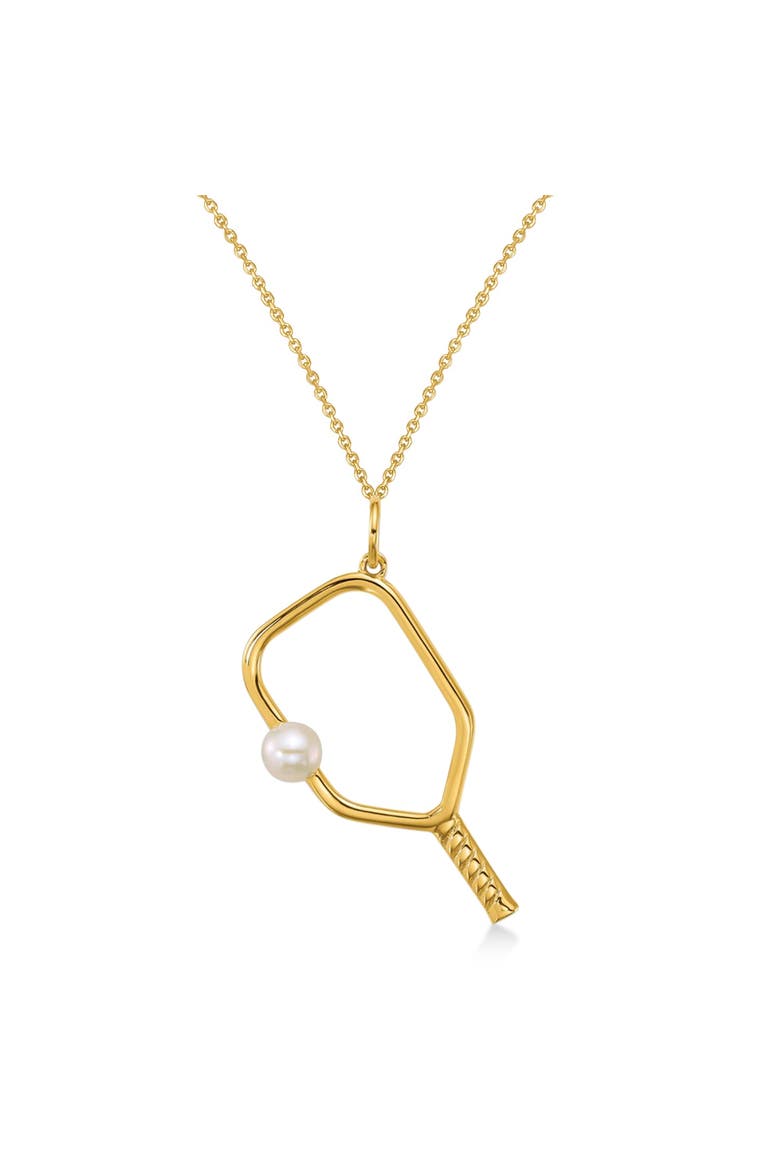 Cultured Pearl Ball & Pickleball Paddle Pendant Necklace 14K, Main, color, Yellow Gold