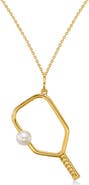 ALLUREZ Cultured Pearl Ball & Pickleball Paddle Pendant Necklace 14K