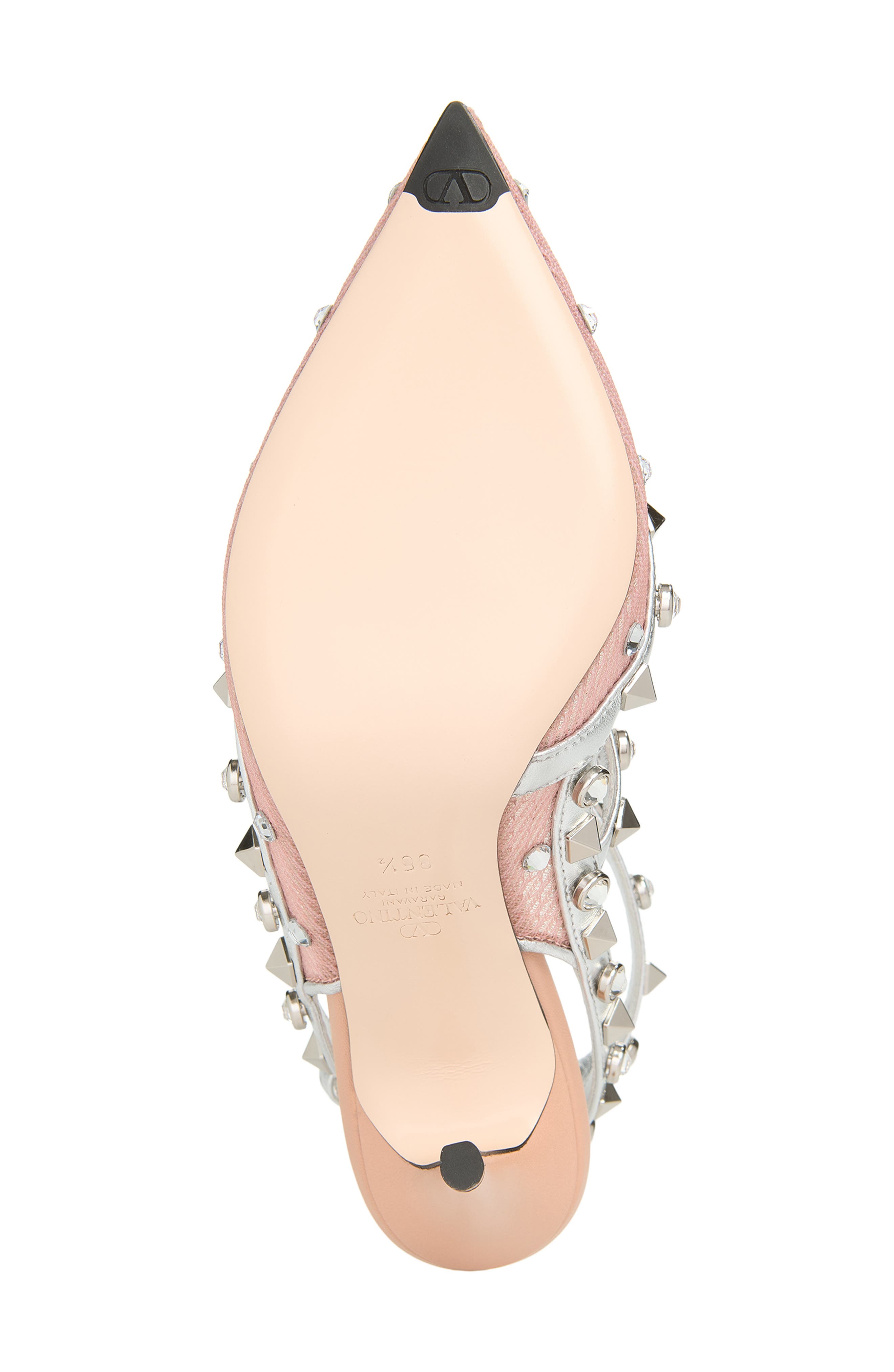 Valentino Garavani Rockstud Ankle Strap Pointed Toe Pump, Alternate, color, Pink