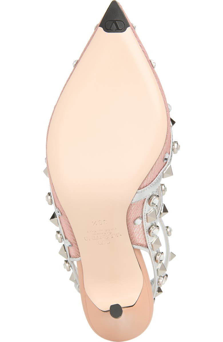 Valentino Garavani Rockstud Ankle Strap Pointed Toe Pump, Alternate, color, Pink