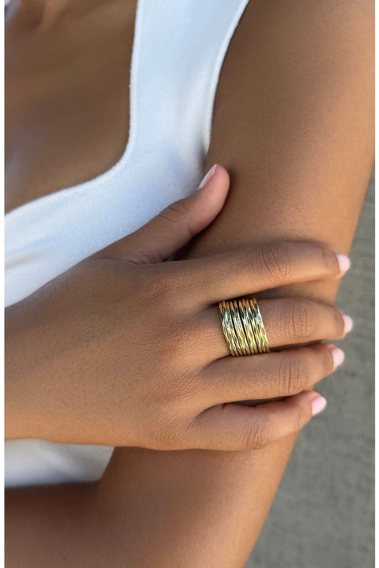 Set of 10 Hammered Band Rings, Alternate, color, GOLD