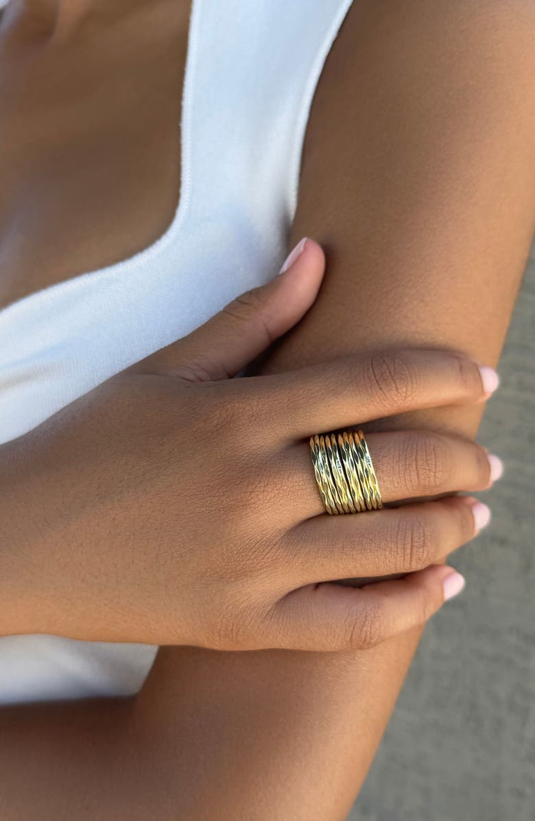 Adornia Set of 10 Hammered Band Rings, Alternate, color, Gold