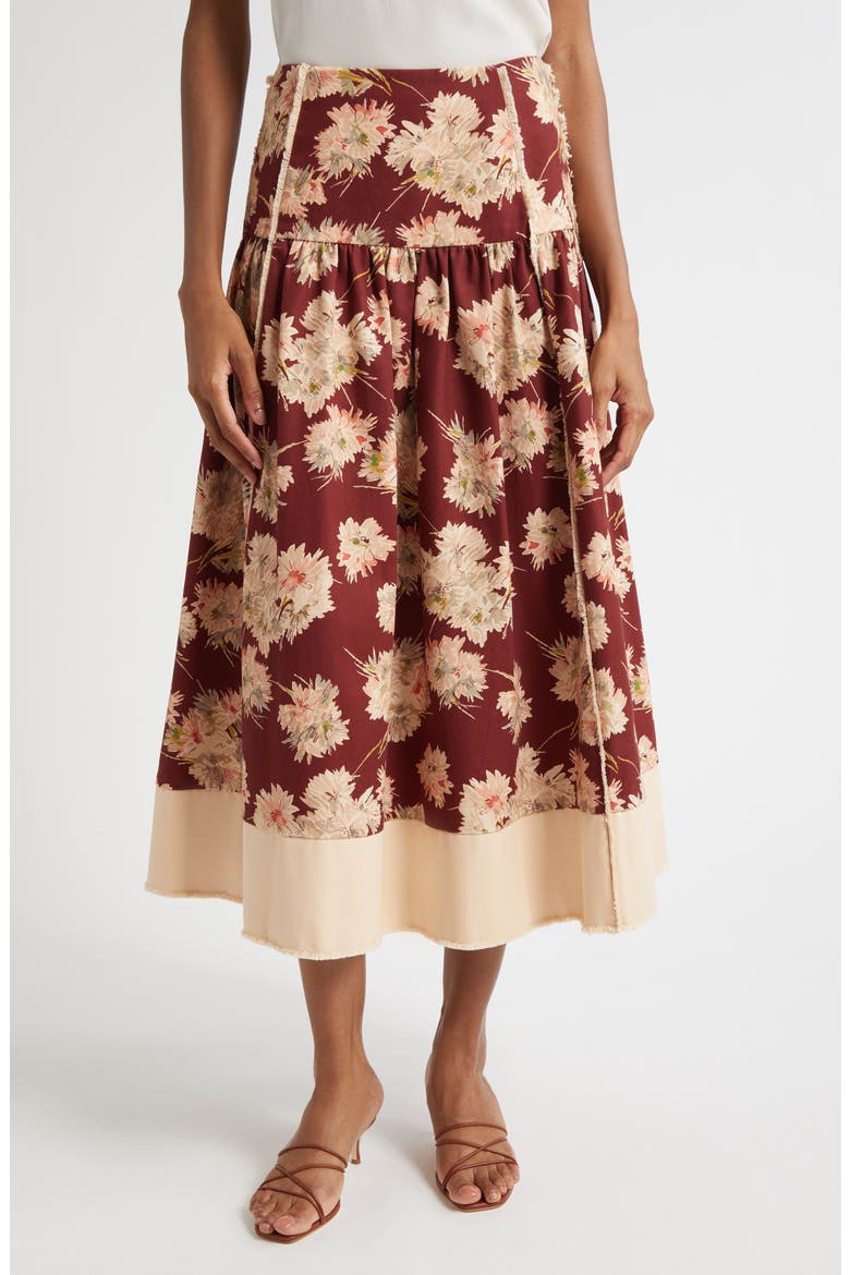 Mae Bouquet Fray Maxi Skirt, Main, color, WINEBERRY MULTI