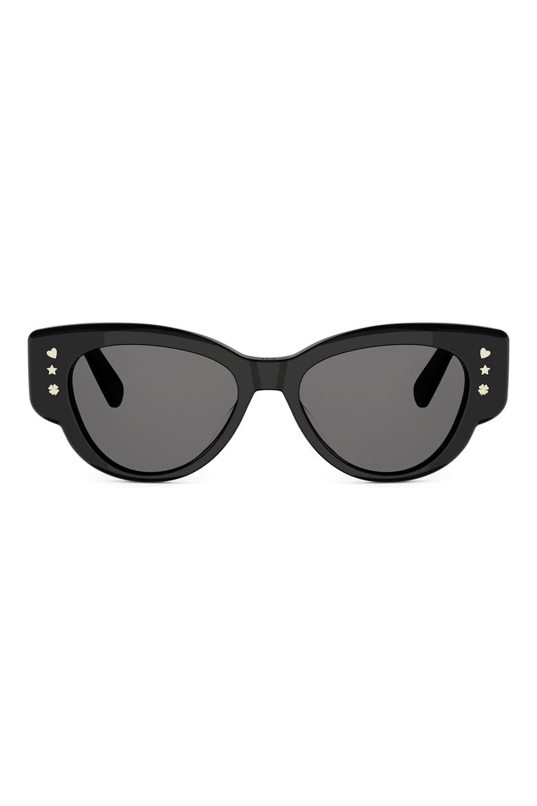 'DiorLuckyCharms B1I 53mm Butterfly Sunglasses, Main, color, SHINY BLACK / SMOKE