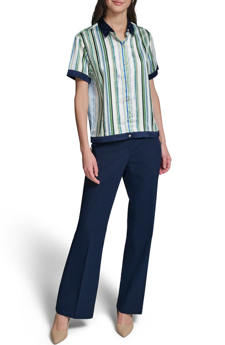 KARL LAGERFELD PARIS Stripe Contrast Trim Button-Up Shirt, Alternate, color, Soft White/ Sky Blue Multi