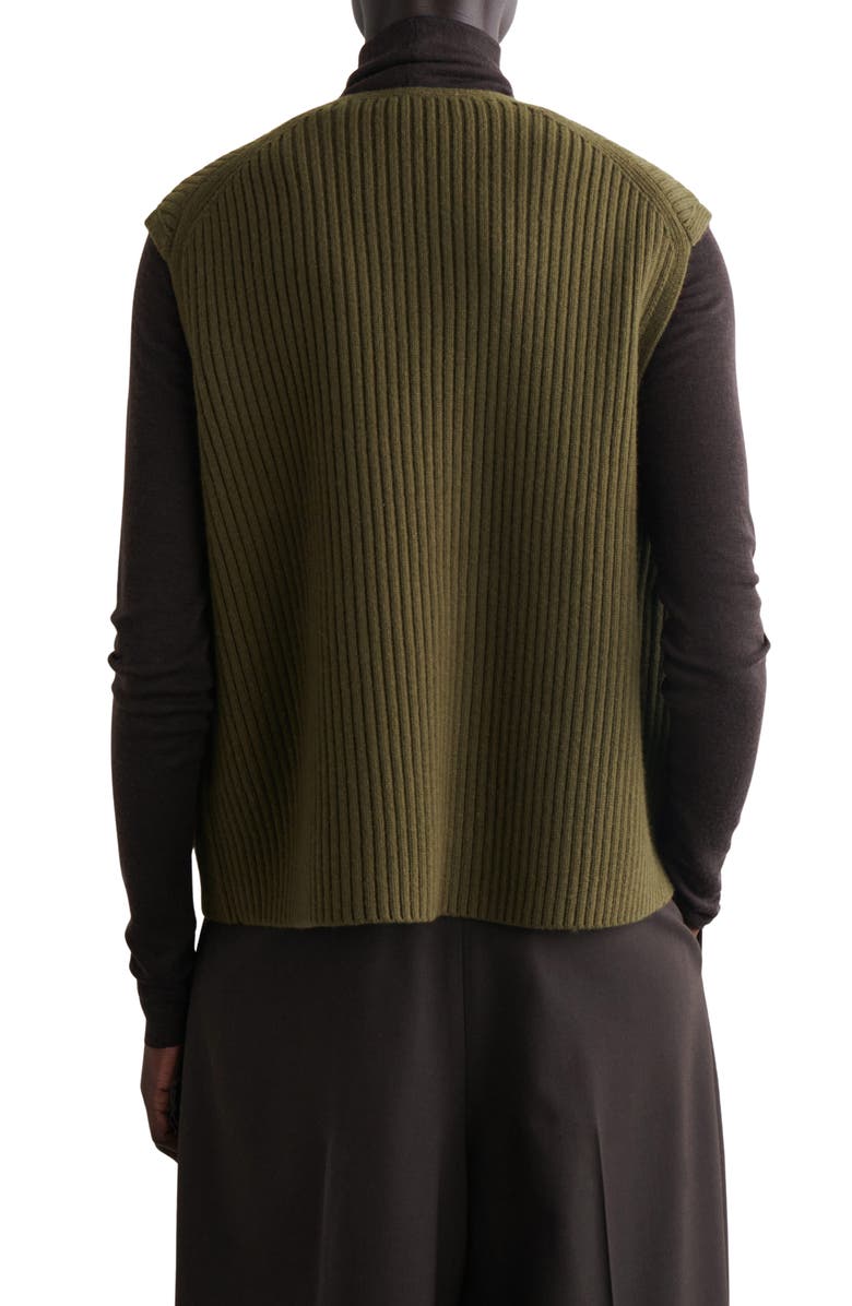 COS Merino Wool Rib Utility Vest, Alternate, color, Green Khaki Dark