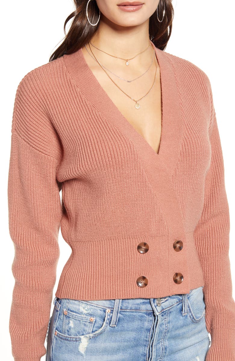 J.O.A. Double Breasted Cardigan, Alternate, color, Blush