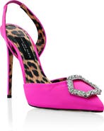 PHILIPP PLEIN Satin Decollete Slingback Hi-Heels Crystal Hexagon Women