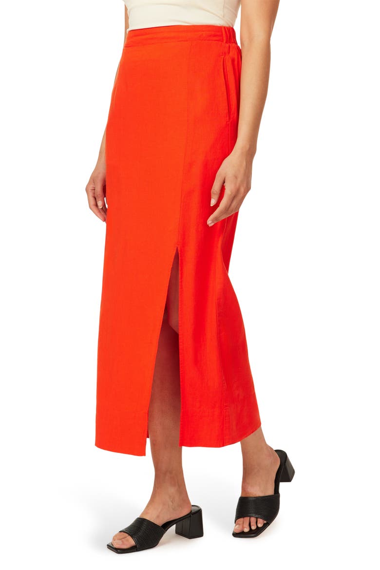 Linen Blend Pull-On Pencil Skirt, Alternate, color, ORANGE.COM