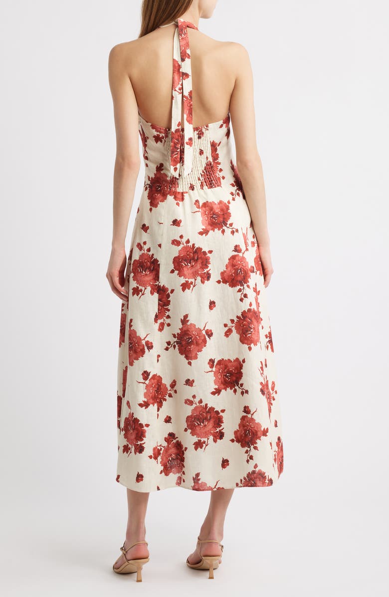 Faithfull the Brand Marais Halter Midi Dress, Alternate, color, Cecile Floral - Garnet