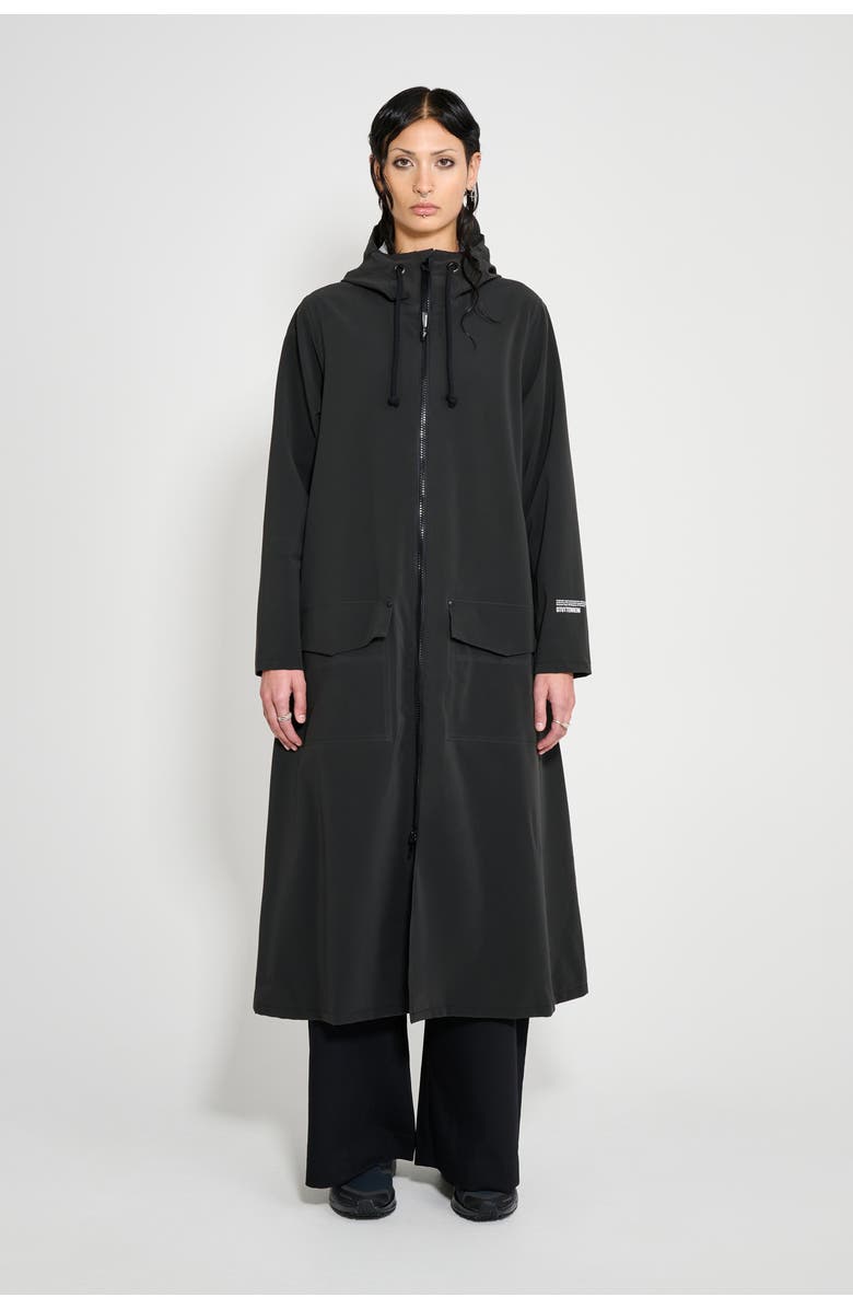 Stutterheim Mosebacke Long Patch Matte Raincoat, Main, color, Black