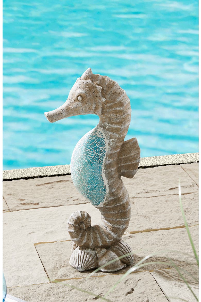 21"H MGO Marine Faux Granite and Mosaic Sea Horse  Statue, Alternate, color, Blue