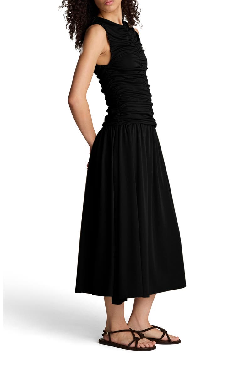 Ruched Sleeveless A-Line Midi Dress, Alternate, color, BLACK