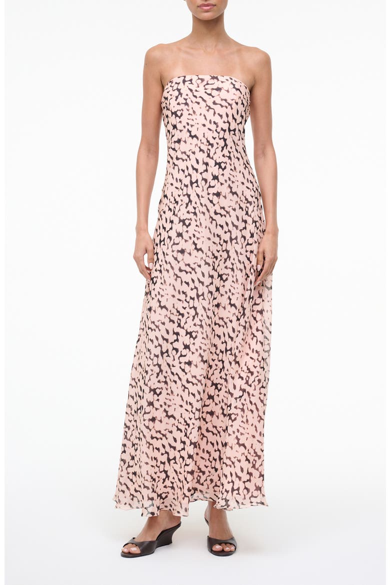 Cassie Abstract Silk Strapless Dress, Main, color, ALMOND/ BLACK