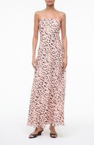 STAUD Cassie Abstract Silk Strapless Dress