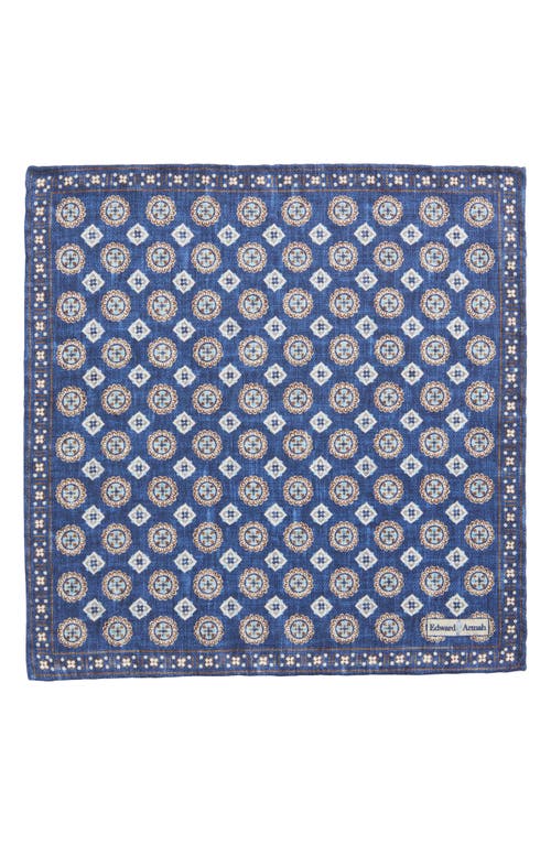 Shop Edward Armah Blue Medallion Print Reversible Silk Pocket Square In Denim