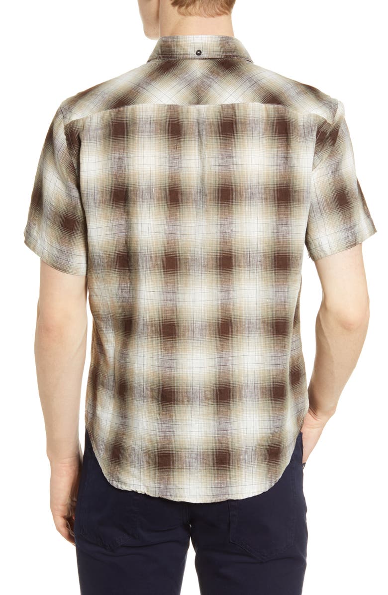 Billy Reid Kirby Slim Fit Check Short Sleeve Linen Button-Down Shirt, Alternate, color, 