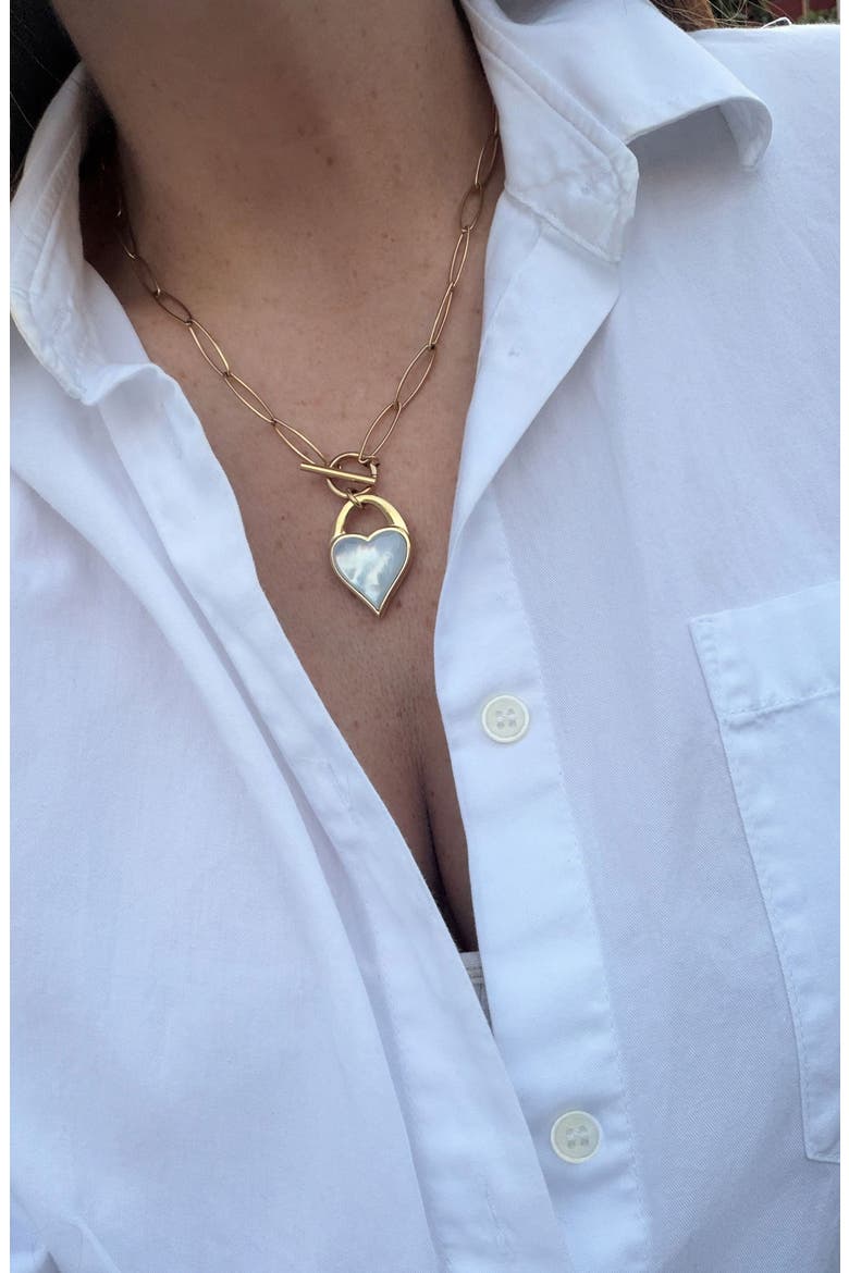 18k Gold Plate Double Sided Heart Pendant Necklace, Alternate, color, GOLD/ WHITE/ BLACK