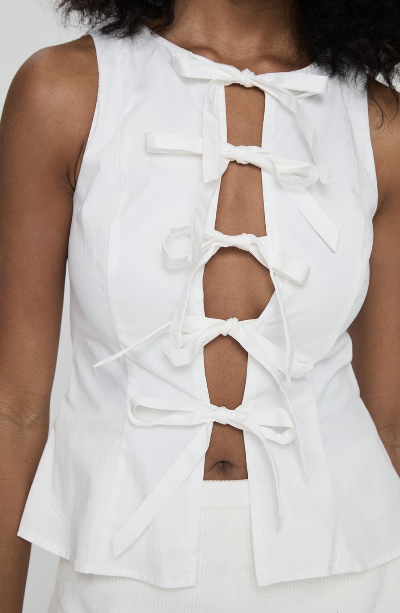 Princess Polly Luminary Sleeveless Organic Cotton Tie Front Top, Alternate, color, White